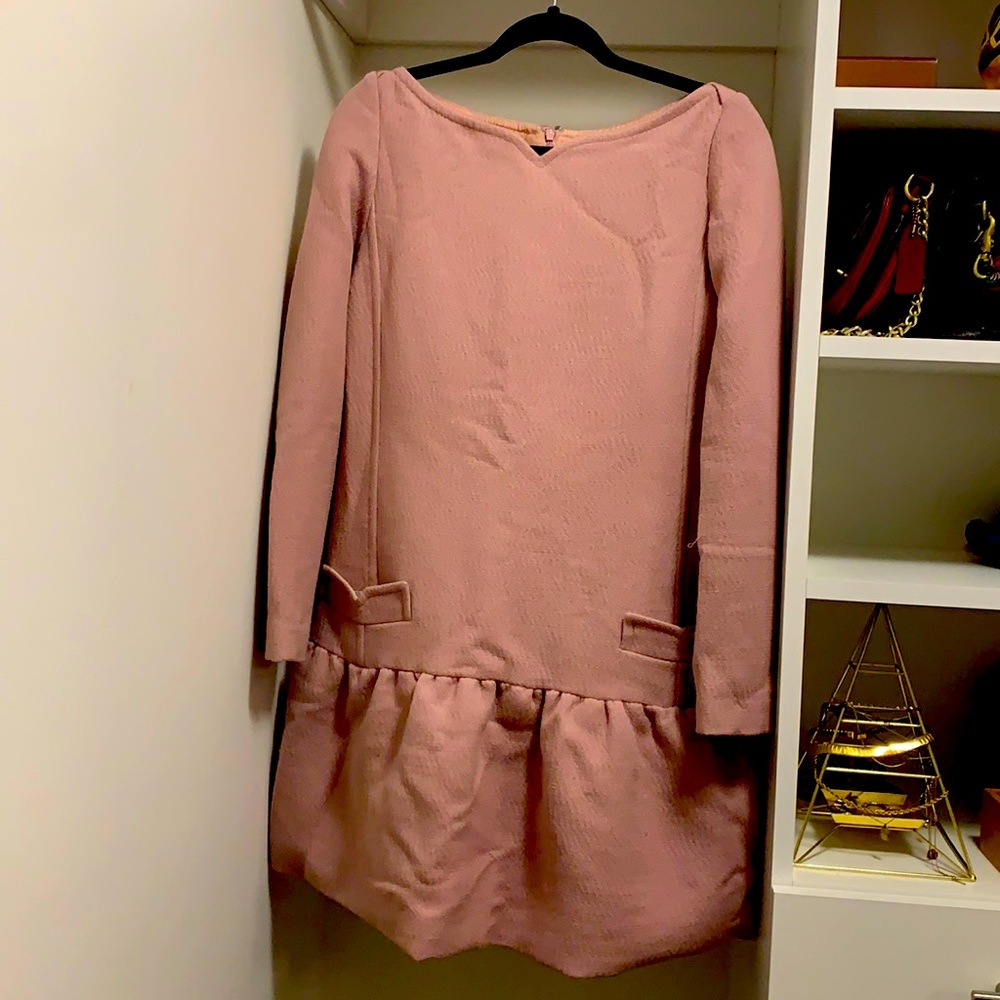 Victoria Beckham rose wool peplum dress.